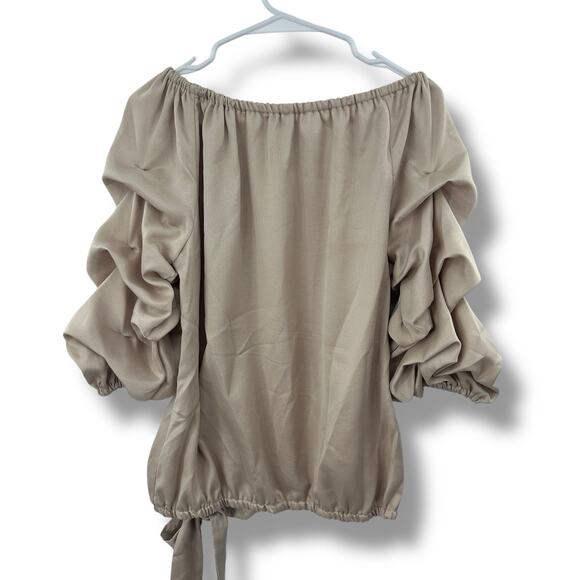 MSK Champage Gold Off The Shoulder ruched Blouse XL Formal Satin Gathered Top - Picture 9 of 10